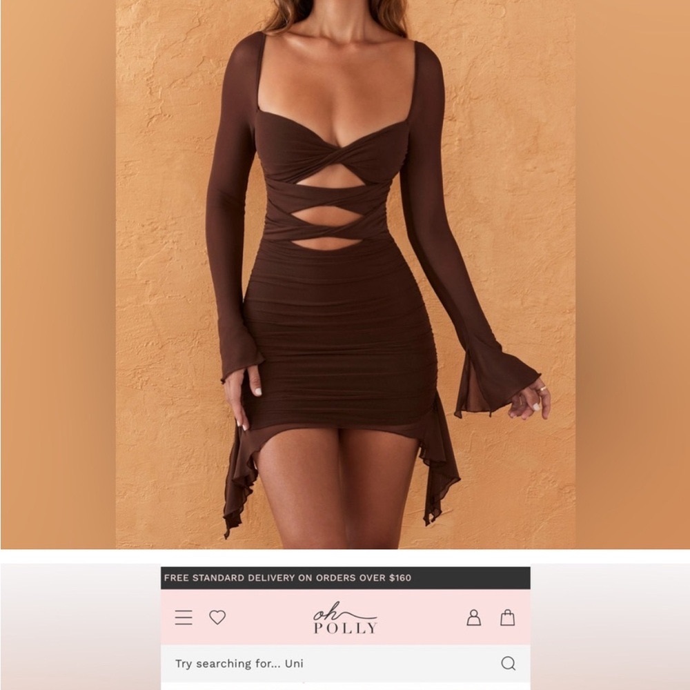 Oh Polly Brown Cut-Out Dress
